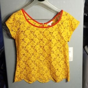 small Gold and red lace zippered top